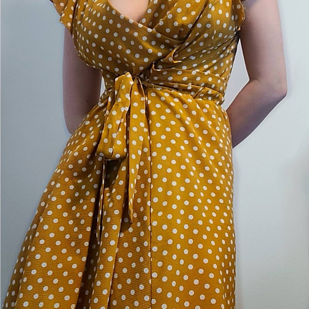 Bailey Blue Yellow Gold Tie Front Midi Dress